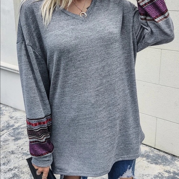 GRAY SPACE DYE STRIPED DROP SHOULDER TEE - Picture 6 of 8
